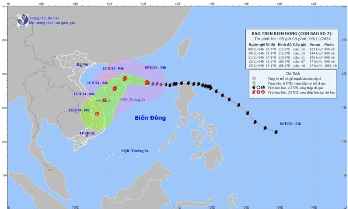 Bão số 7 vẫn mạnh cấp 17, liệu không khí lạnh có "khống chế" được cơn bão Yinxing?