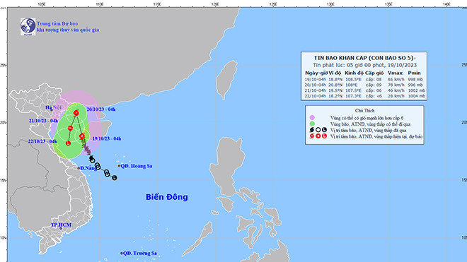 Cập nhật mới nhất về cơn bão số 5: Di chuyển với tốc độ khoảng 10km/h, có khả năng mạnh thêm