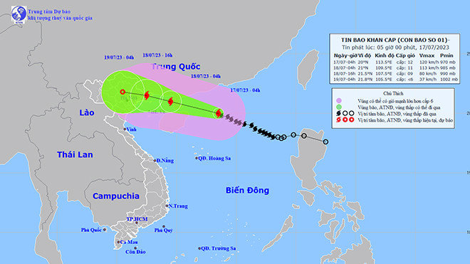 Bão số 1 tăng tốc mạnh hơn, gió mạnh giật cấp 15, hướng về Quảng Ninh-Hải Phòng