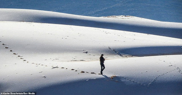 Băng tuyết bất ngờ phủ trắng sa mạc Sahara